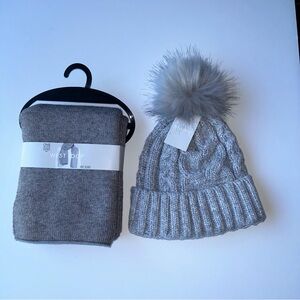 West Loop Gray Knit Hat with Pom-Pom